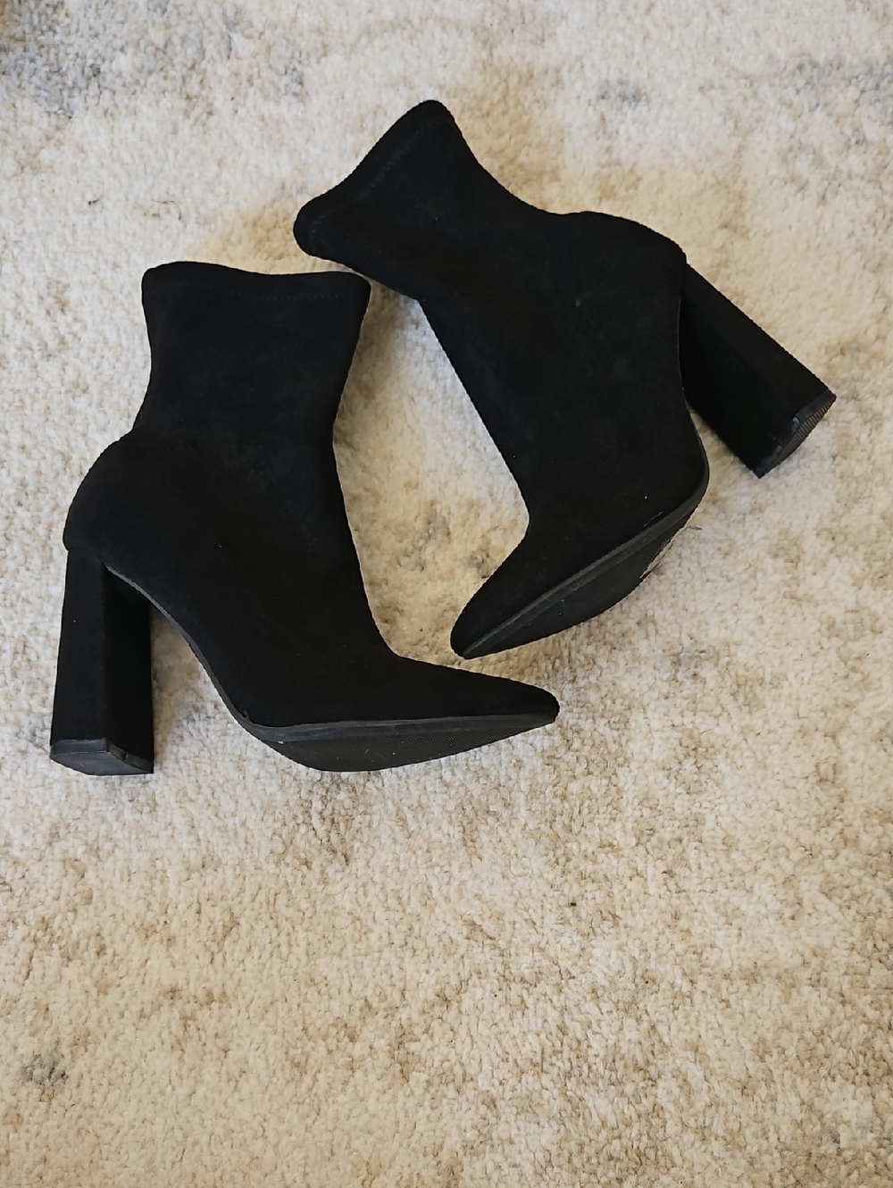 BAMBOO Black Suede Pointed Toe Block Heel Ankle Boots